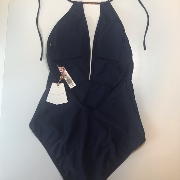 NWT Ted Baker Navy Blue Halter Deep V One Piece - Picture 7 of 9